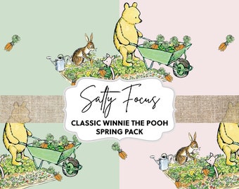 Winnie the Pooh Seamless Pattern, Spring Gardening Design (Digital File)