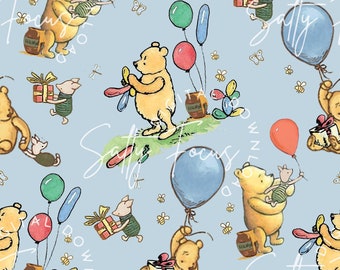 Classic Winnie-the-Pooh Seamless Pattern, Vintage Birthday (Digital File)