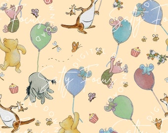 Classic Pooh Balloons Seamless Pattern, Fabric Print (Digital Download)