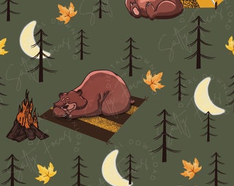 Woodland Bears Seamless Pattern, Camping Fabric (Digital Download)