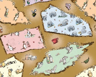 Vintage Nalle Puh Sömlöst Mönster, Tygdesign (Digital Nedladdning)