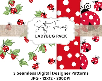 Ladybug Seamless Pattern: Strawberry Fabric Print (Digital)