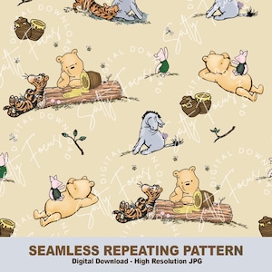 Klassiek naadloos herhalend Winnie-de-Pooh-patroon, poeh en vrienden, poeh en big, vintage, naadloos bestand, om op stof te bedrukken