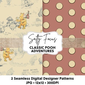 Klassiek Winnie-de-Pooh, beer, naadloos patroon, herhalend patroon, stoffenpatroon, plakboekpapier, digitaal papier