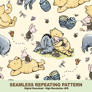 Klassiek naadloos Winnie-de-Pooh-patroon, big, herhalend patroon, stoffenpatroon, patroonpapier, digitaal papier, commercieel gebruik