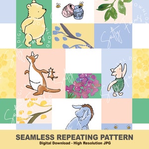 Klassiek naadloos Winnie-de-Pooh-patroon, big, herhalend patroon, stoffenpatroon, patroonpapier, digitaal papier, commercieel gebruik