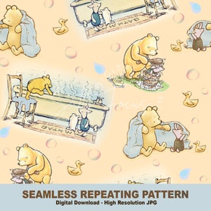 Bathtime Klassiek Winnie-de-Pooh naadloos patroon, Poeh en Knorretje, klassieke Poeh, Poeh Beer, herhalend patroon, digitaal papier, stoffenontwerp
