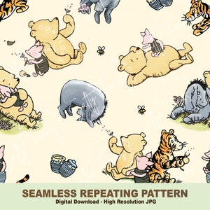 Klassiek naadloos Winnie-de-Pooh-patroon, big, tijger, herhalend patroon, stoffenpatroon, patroonpapier, digitaal papier, commercieel gebruik