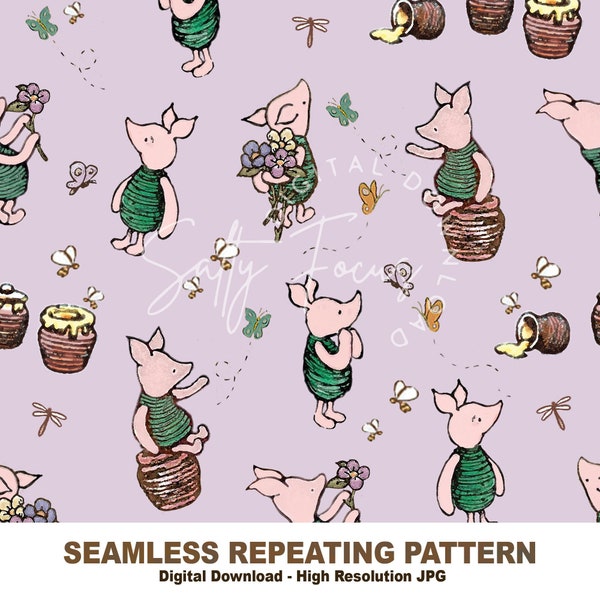 Classic Winnie-the-Pooh seamless pattern, Piglet seamless, Piglet pattern, Piglet, digital paper, repeating pattern, fabric, For Commercial