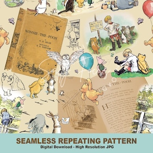 Klassiek naadloos Winnie de Poeh-patroon geen tijger, vintage Pooh, Winnie de Poeh, herhalend patroon, stoffen, herhalend bestand, voor commercieel