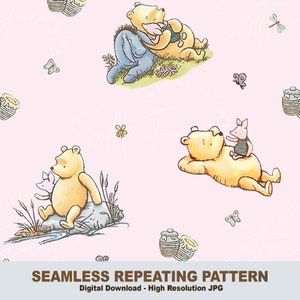 Klassiek naadloos Winnie-de-Pooh-patroon, Poeh-beer, klassieke Poeh, geen tijger, geen rood shirt, herhalend patroon, digitaal papier, naadloos bestand