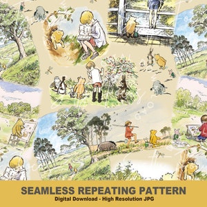 Klassiek naadloos Winnie de Poeh-patroon, winnie de pooh, Christopher Robin, herhalend patroon, stoffen, digitaal papier, voor commercieel