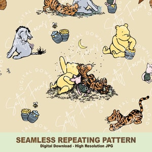 Klassiek naadloos Winnie-de-Pooh-patroon, big, herhalend patroon, stoffenpatroon, patroonpapier, digitaal papier, commercieel gebruik
