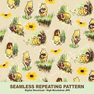 Klassiek Winnie de Poeh naadloos herhalend patroon, Vintage Pooh Hunny Bear Klassiek Pooh-stofpatroon clipart sublimatieontwerpen downloaden