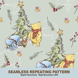 Classic Winnie-the-Pooh seamless pattern, Pooh Christmas no tigger, Pooh bear, Classic pooh, repeating pattern, fabric design, digital paper