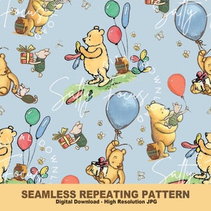 Klassiek Winnie de Poeh naadloos herhalend patroon, verjaardag, vintage, klassiek, voor stof, digitaal papier, naadloos bestand, voor jongen, voor meisje