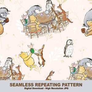 Klassiek naadloos Winnie-de-Pooh-patroon, klassieke poeh, big, uil, herhalend patroon, stoffenpatroon, digitaal papier, naadloos bestand