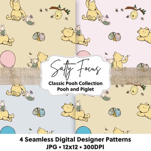 Klassiek naadloos Winnie de Poeh-bestand, Winnie de Poeh digitaal papier, herhalend patroon, Winnie de Poeh-stof, clipart, naadloos Poeh