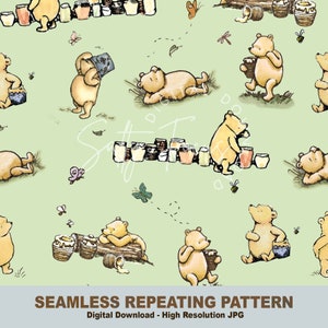 Klassiek naadloos Winnie de Poeh-patroon, Pooh naadloos, Pooh-patroon, vintage Pooh, herhalend patroonontwerp, stof, digitaal papier