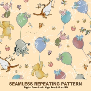 Klassiek naadloos patroon Winnie-de-Pooh-ballonnen, klassieke Poeh, Winnie-de-Pooh, herhalend patroon, stoffenpatroon, digitaal papier