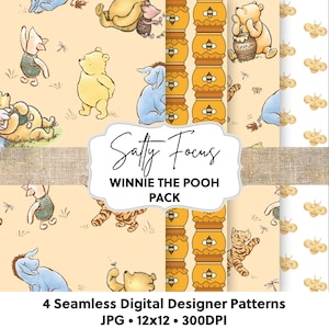 Classic Winnie-the-Pooh seamless pattern, Vintage Pooh, Winnie-the-Pooh pattern design, fabric design, scrapbook paper, for commercial