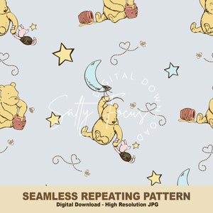 Klassiek naadloos Winnie-de-Pooh-patroon, vintage pooh, Pooh en Knorretje-sterren, herhalend patroon, patroonpapier, digitaal papier