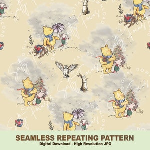 Klassiek naadloos Winnie-de-Pooh-patroon, big, kerstmis, herhalend patroon, stoffenpatroon, patroonpapier, digitaal papier, commercieel gebruik