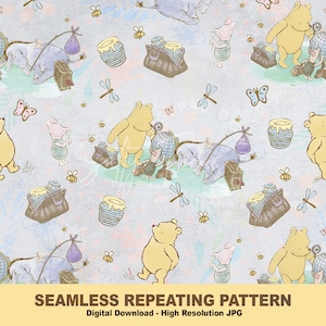 Classico file senza giunture Winnie-the-Pooh, carta digitale Winnie-the-Pooh, motivo ripetuto, tessuto Winnie the Pooh, clipart, Pooh senza giunture