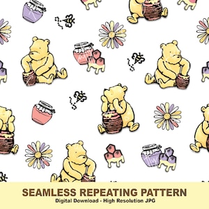 Klassiek naadloos Winnie-de-Pooh-patroon, babymeisje, pastel, digitaal papier, herhalend patroon, stoffenpatroon, naadloos bestand, voor commercieel