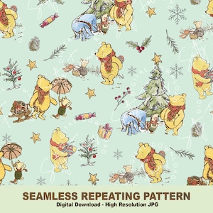 Klassiek naadloos Winnie-de-Pooh-patroon, Pooh Christmas no tigger, vintage pooh, herhalend patroonontwerp, stof, papier, voor commercieel