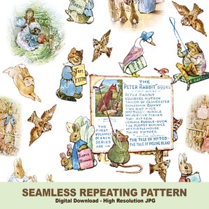 Peter Rabbit by Beatrix Potter, Seamless Pattern, repeating pattern, for fabric printing, nursery, baby shower, seamless file