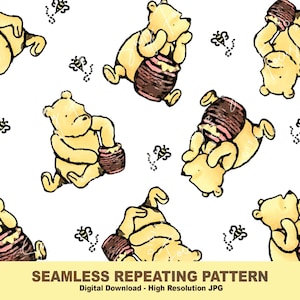 Klassiek Winnie-de-Pooh, beer, naadloos patroon, herhalend patroon, stoffenpatroon, plakboekpapier, digitaal papier