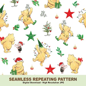 Klassiek naadloos herhalend patroon Winnie-de-Pooh, kerstpatroon, vintage pooh, om te bedrukken op stof, digitaal papier, sublimatie