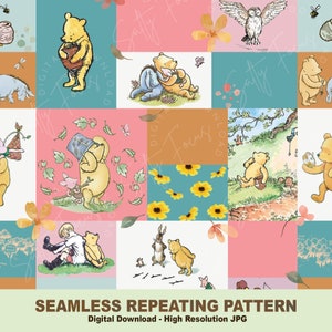 Klassiek naadloos herhalend Winnie-de-Pooh-patroon, quilt, patchwork, vintage, naadloos bestand, om te bedrukken op stof