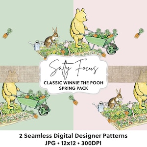 Klassiek naadloos Winnie-de-Pooh-patroon, lentetuin Pooh, Poeh-beer, herhalend patroon, stofontwerp, digitaal papier, naadloos bestand
