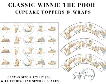 Classic Winnie the Pooh baby shower, Winnie the Pooh baby shower, Winnie the Pooh Cupcake toppers, Winnie the Pooh Cupcake Wrappers