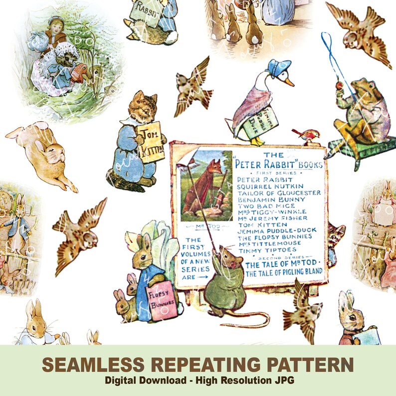 Peter Rabbit by Beatrix Potter Seamless Pattern Repeating - Etsy