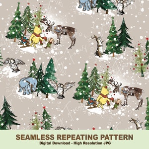 Classico modello senza cuciture Winnie-the-Pooh, Pooh Natale senza tigro, orso Pooh, Pooh classico, motivo ripetuto, design del tessuto, carta digitale