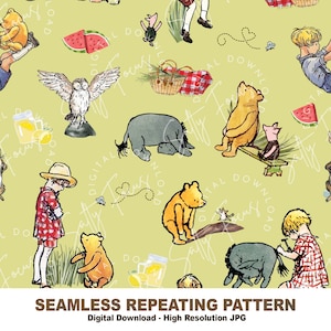Klassiek naadloos Winnie de Poeh-patroon geen tijger, vintage pooh, Winnie de Poeh, herhalend patroon, stoffen, voor kinderkamer, herhalend bestand