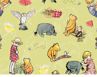 Classic Winnie the Pooh Seamless Pattern, Vintage Nursery Fabric (Digital File)