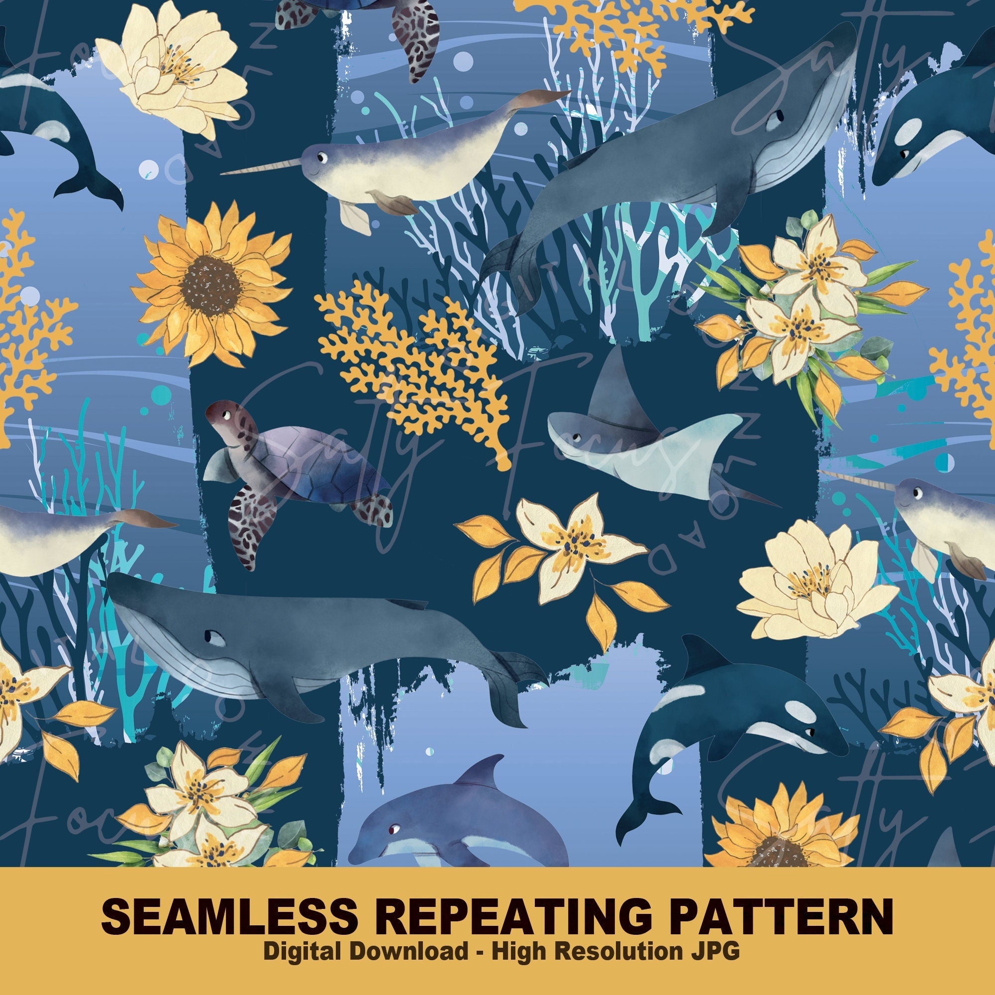 Ocean Seamless Repeating Pattern Whale Sea Turtle Dolphin - Etsy