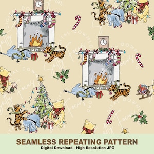 Classico motivo senza soluzione di continuità di Winnie-the-Pooh, Natale di Pooh, orso Pooh, Classico Pooh, motivo ripetuto, design del tessuto, carta digitale