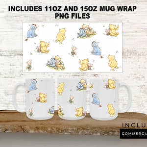 Winnie the Pooh Png Becher Sublimationsverpackung, Pooh png, 11 Unzen Becher, 15 Unzen Becher, Becher Sublimationsdesign, Cricut Mug Press Designs, Becher png