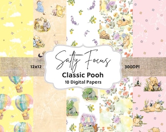 Vintage Winnie the Pooh Digital Paper Pack, Scrapbook Album (Digital Download)