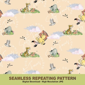 Classico motivo senza cuciture di Winnie-the-Pooh, Pooh e Pimpi, bambino, Pooh vintage, Winnie the Pooh, motivo ripetuto, tessuti, file