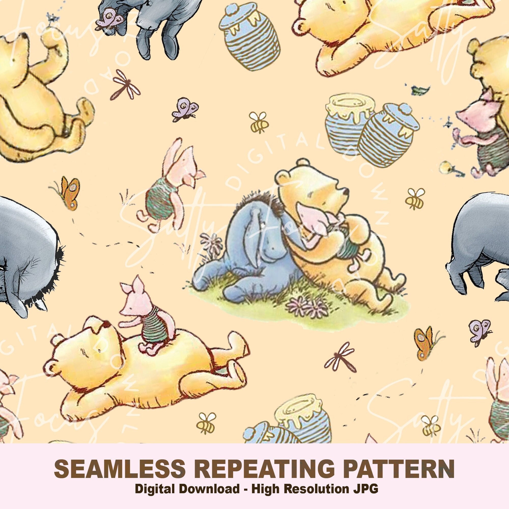 Classic Winnie the Pooh Seamless Pattern Piglet Repeating - Etsy
