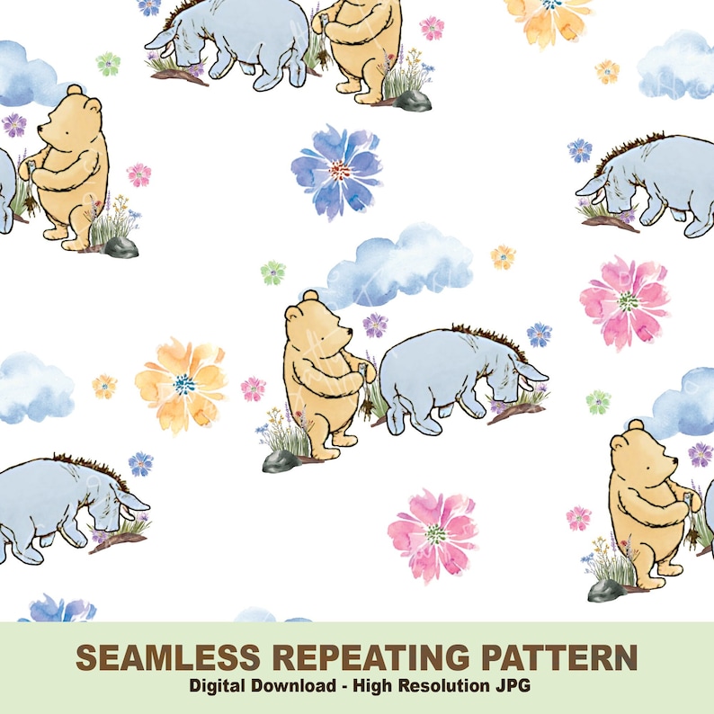 Classic Winniethepooh Seamless Pattern, Pooh and Eeyore's Tail