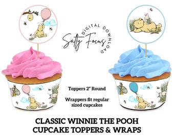 Winnie the Pooh Baby Shower Cupcake Toppers and Wrappers (Digital Download)
