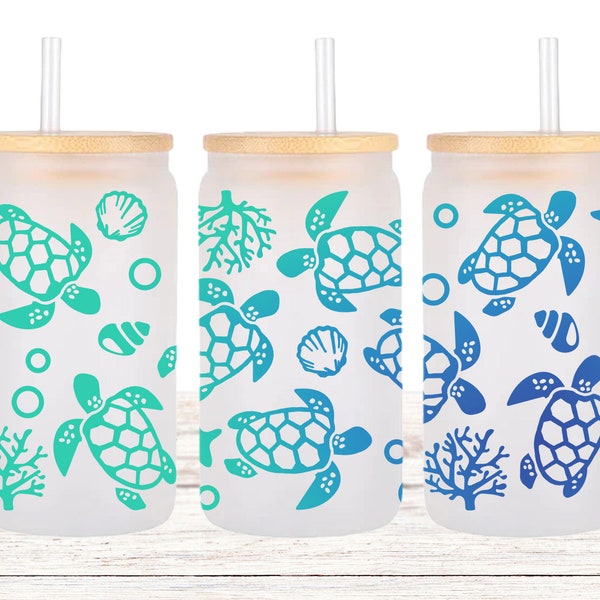 Sea Turtles 16oz Libbey glass wrap, can glass svg, sublimation design, beer can glass, frosted glass design