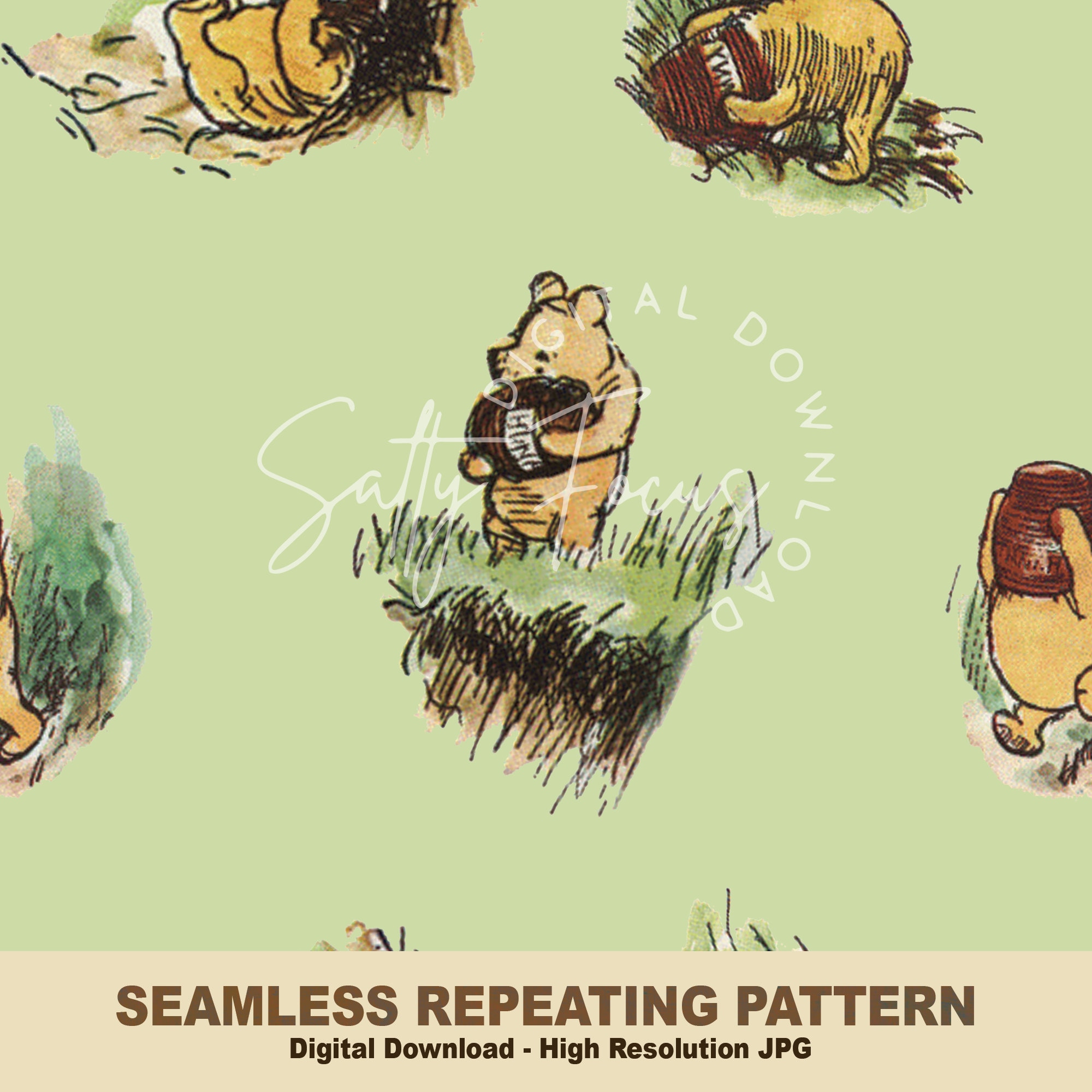 Classic Winnie the Pooh Seamless Pattern Pooh Bear Vintage Etsy